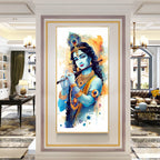 Shree Krishna With Flute Premium Acrylic Vertical Wall Art
