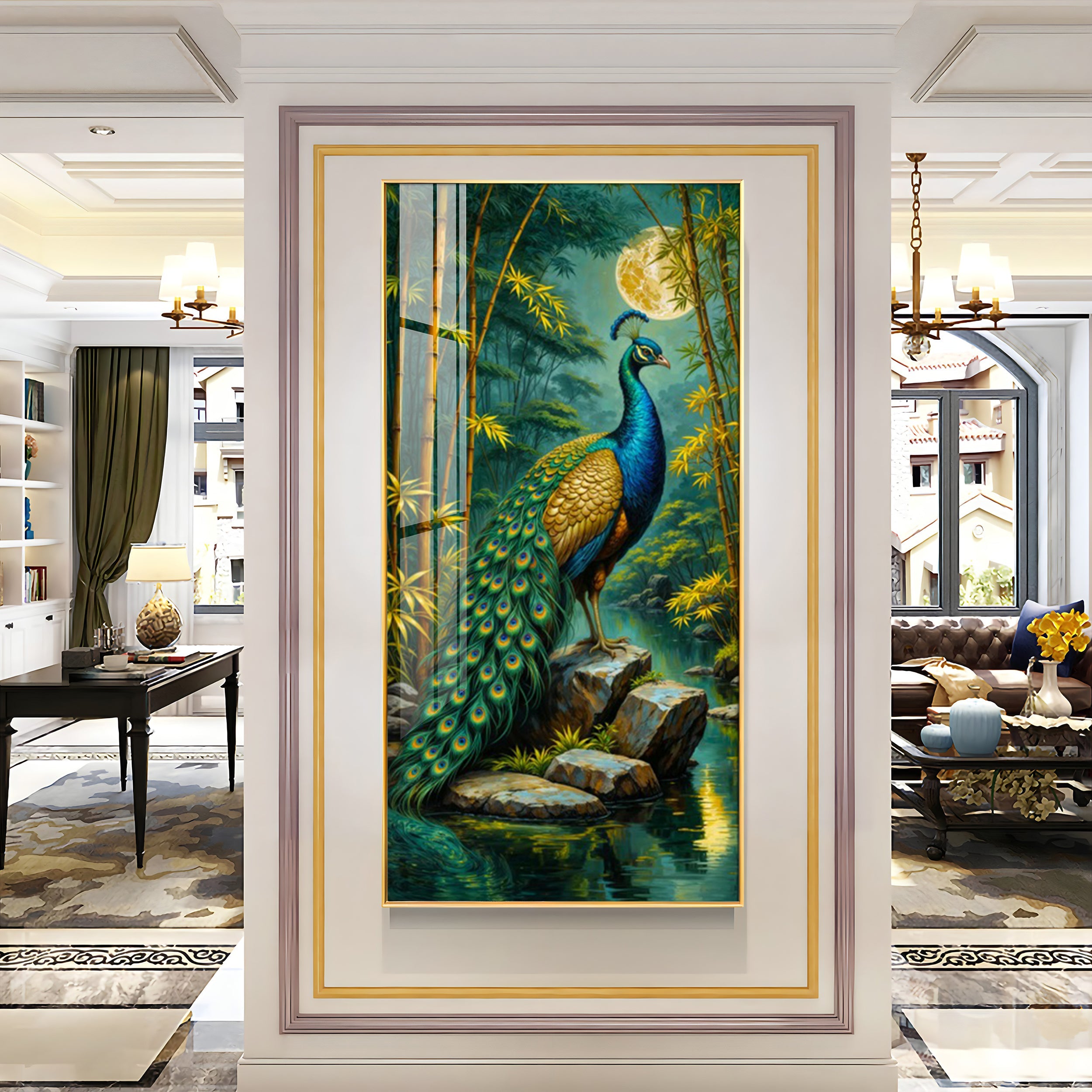 Forest Peacock Premium Acrylic Vertical Wall Art