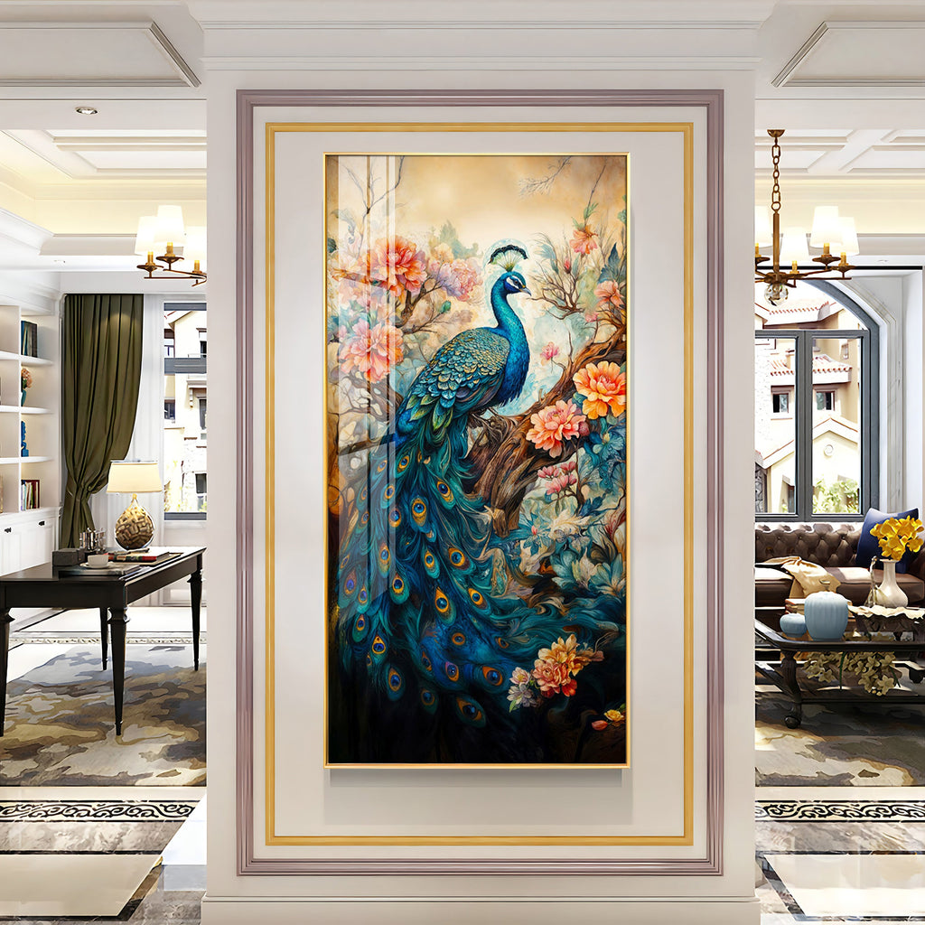 Majestic Peacock Art Premium Acrylic Vertical Wall Art