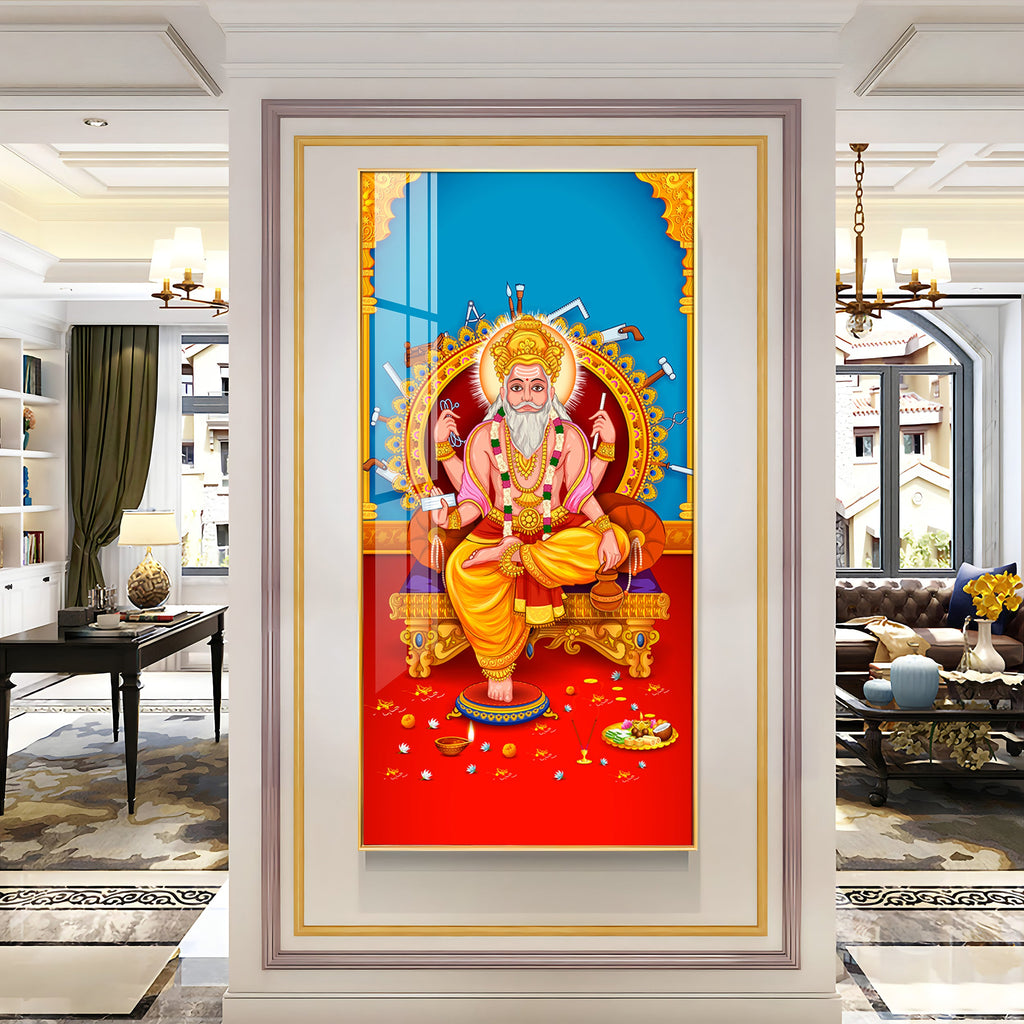 Lord Vishwakarma Premium Acrylic Vertical Wall Art