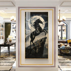 Black Horse On Rocky Cliff Premium Acrylic Vertical Wall Art