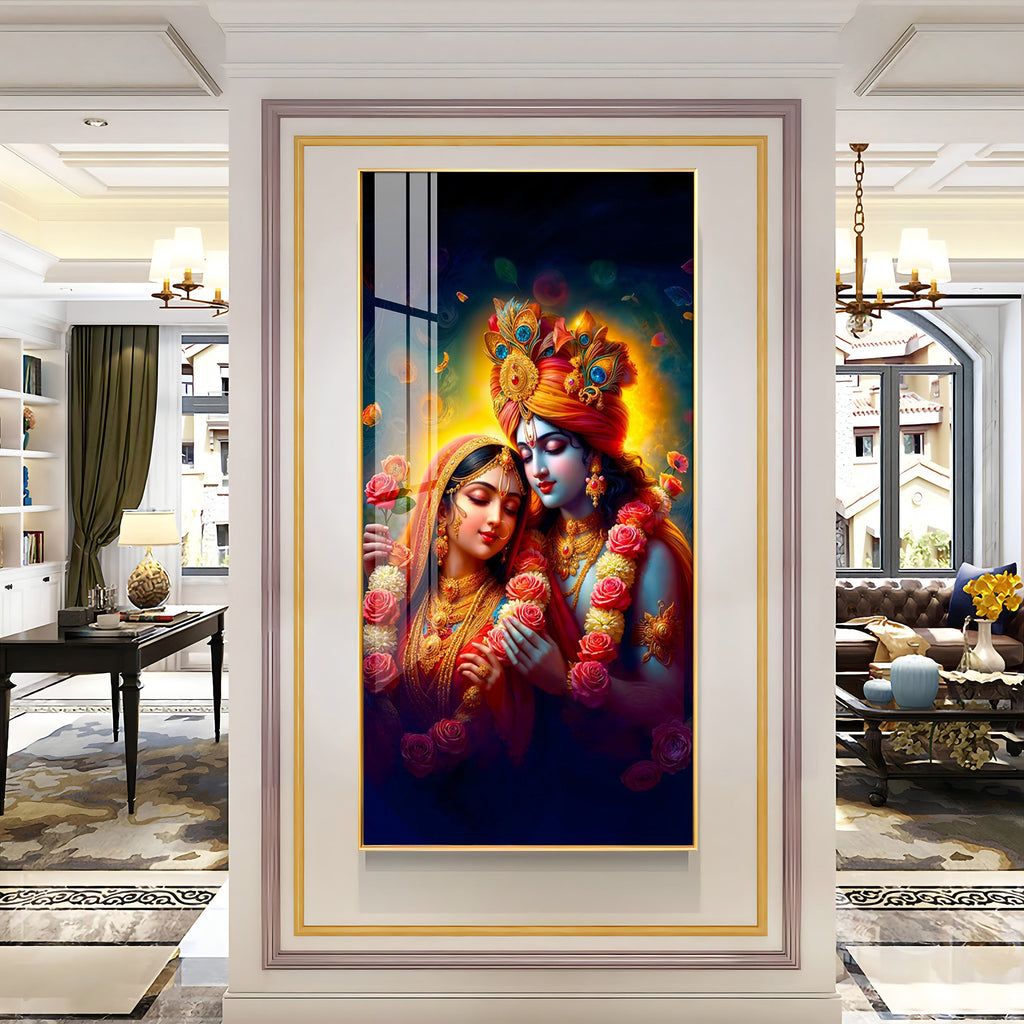 Krishna And Radha Bond Premium Acrylic Vertical Wall Art
