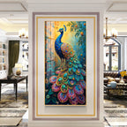 Peacock In Sunrise Premium Acrylic Vertical Wall Art