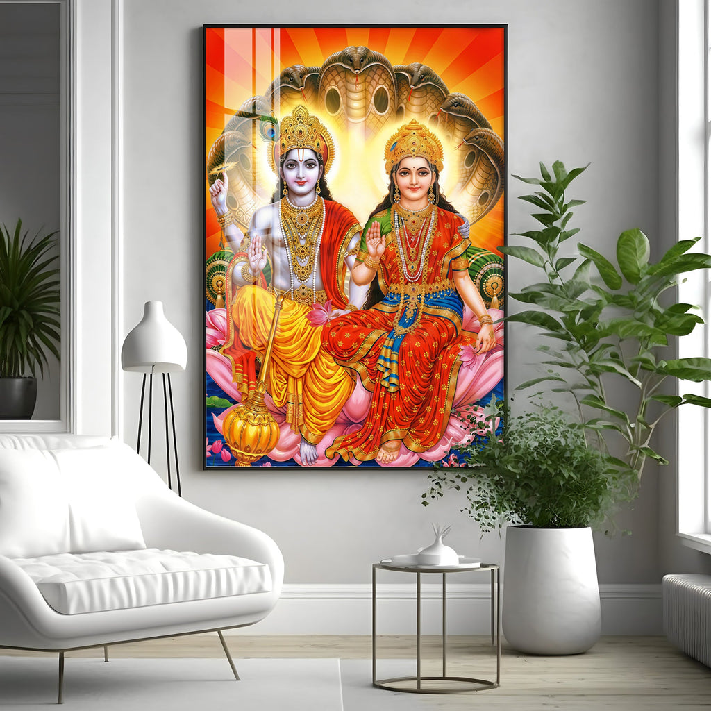 Laxmi Narayan Premium Acrylic Vertical Wall Art
