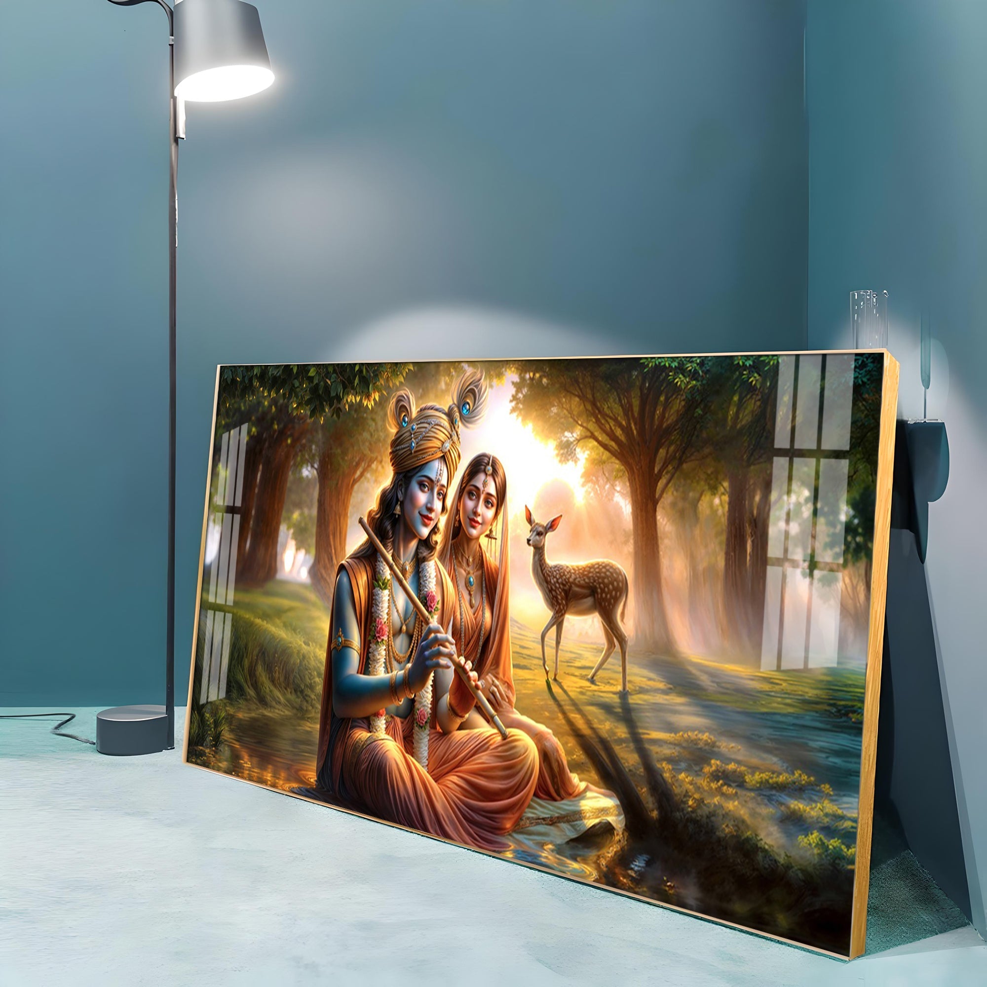 Krishna and Radha Living Portrait Premium Acrylic Horizontal Wall Art
