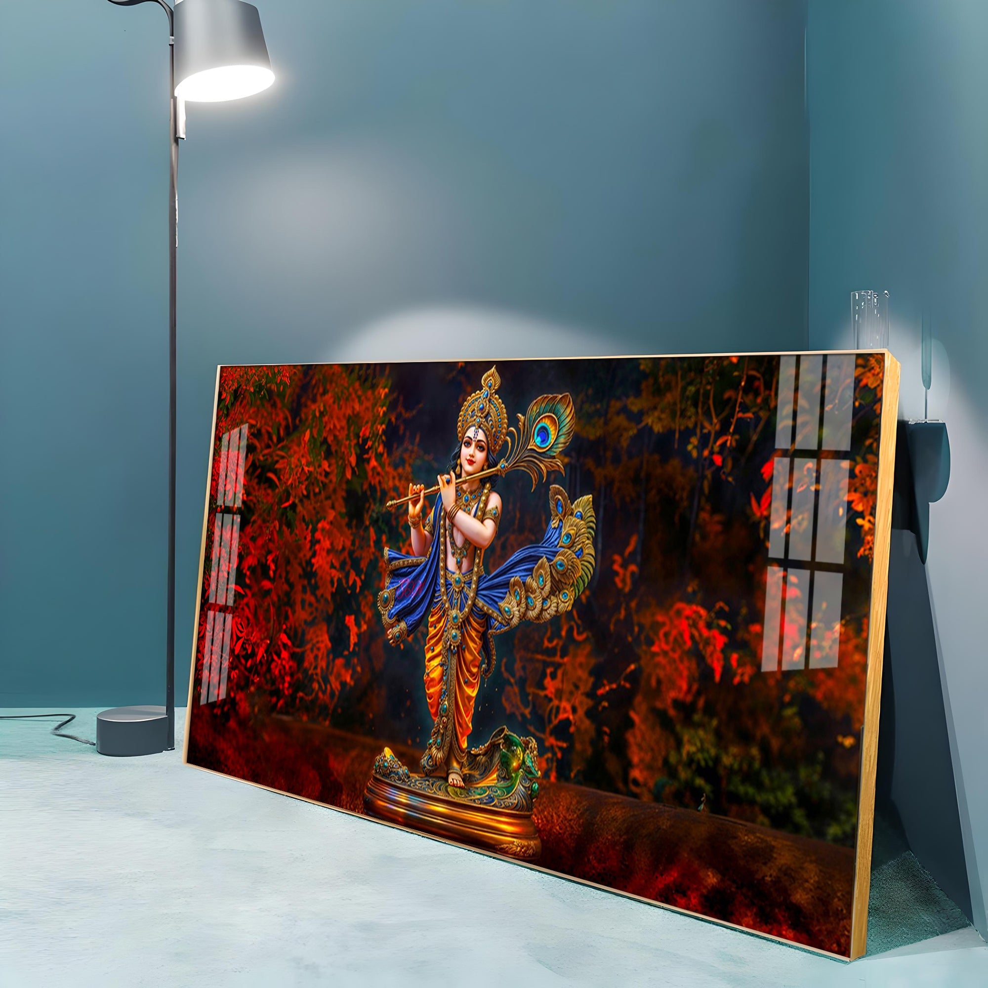 Little Keshava With Flute Premium Acrylic Horizontal Wall Art