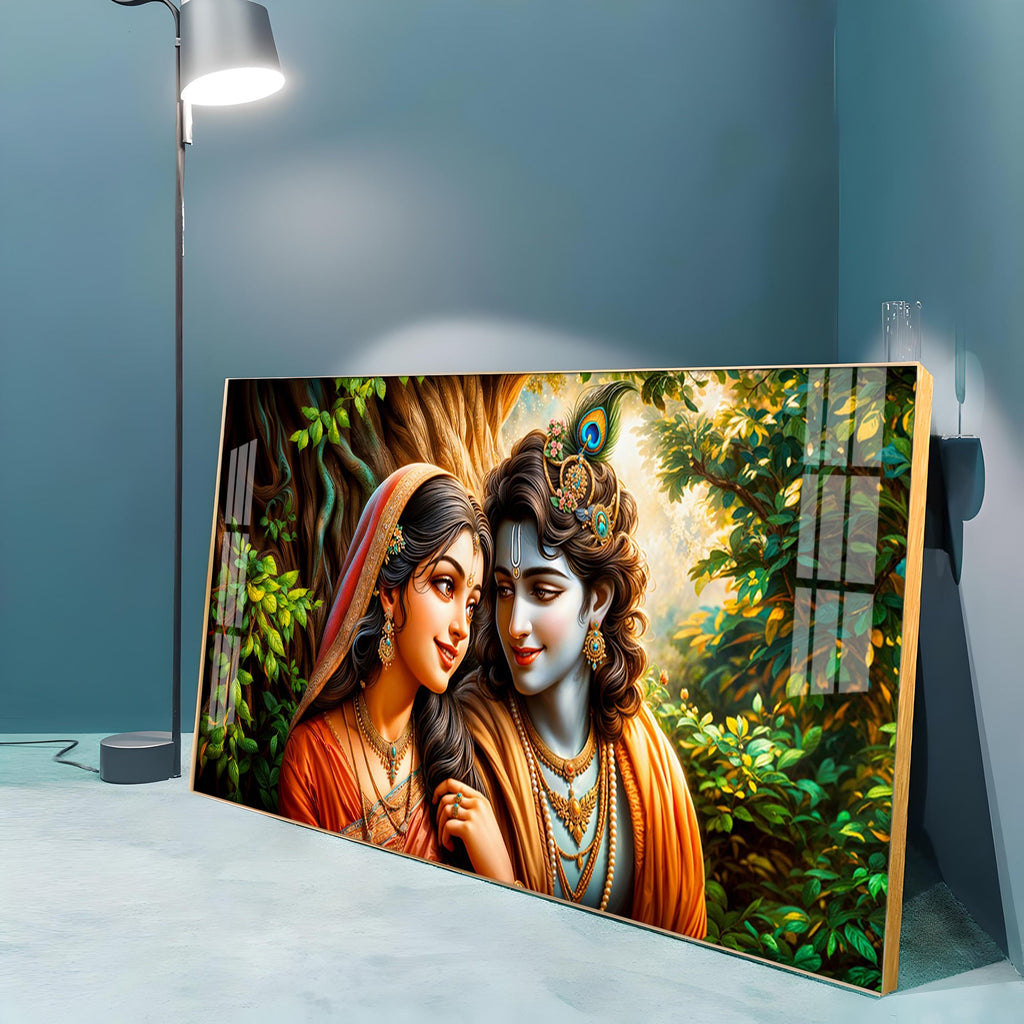 Krishna and Radha in Tranquility Premium Acrylic Horizontal Wall Art