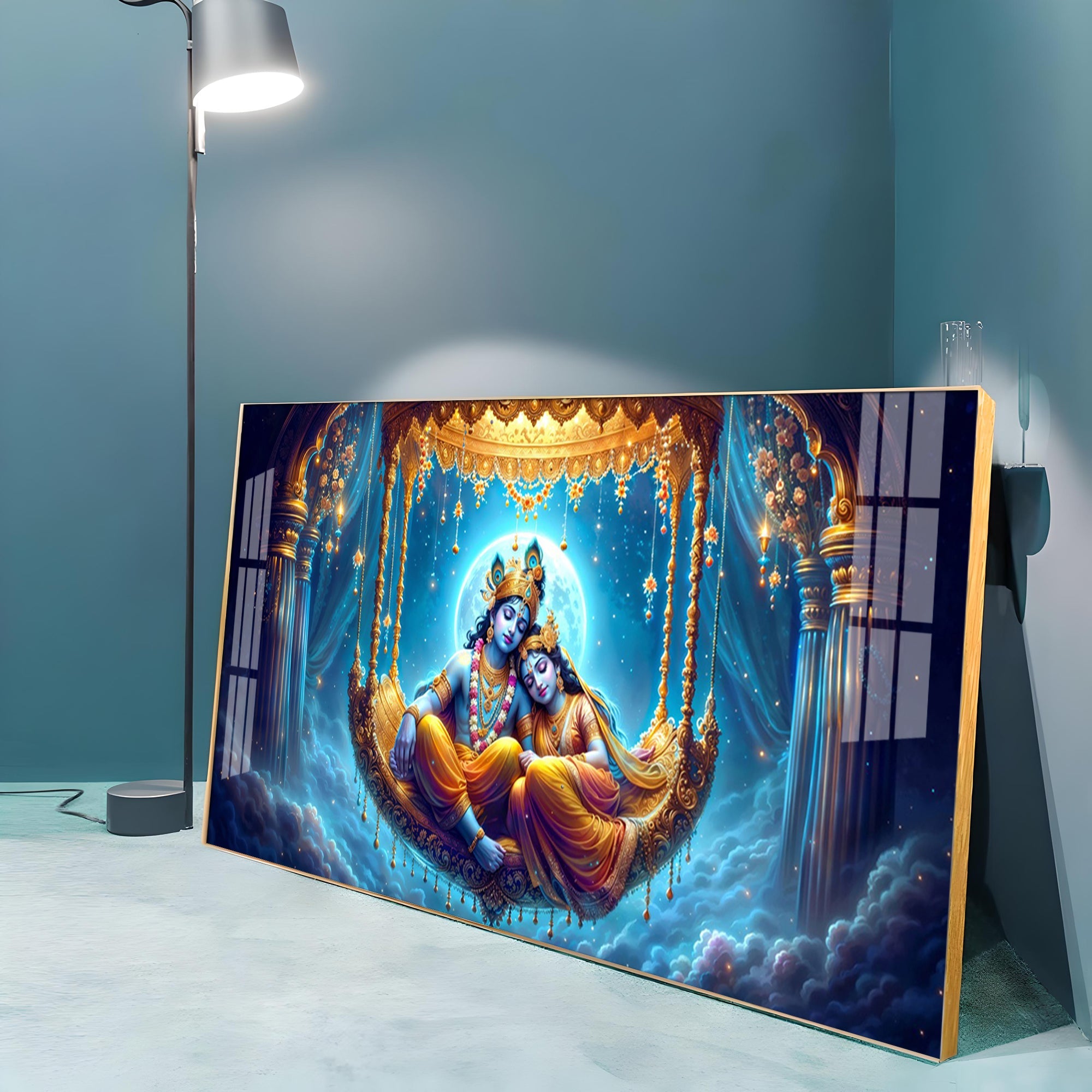 Krishna and Radha Harmony Premium Acrylic Horizontal Wall Art