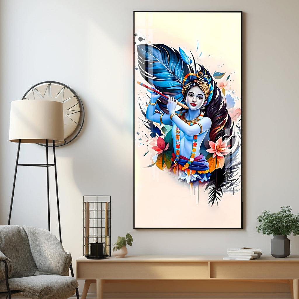 Colorful Krishna Premium Acrylic Vertical Wall Art