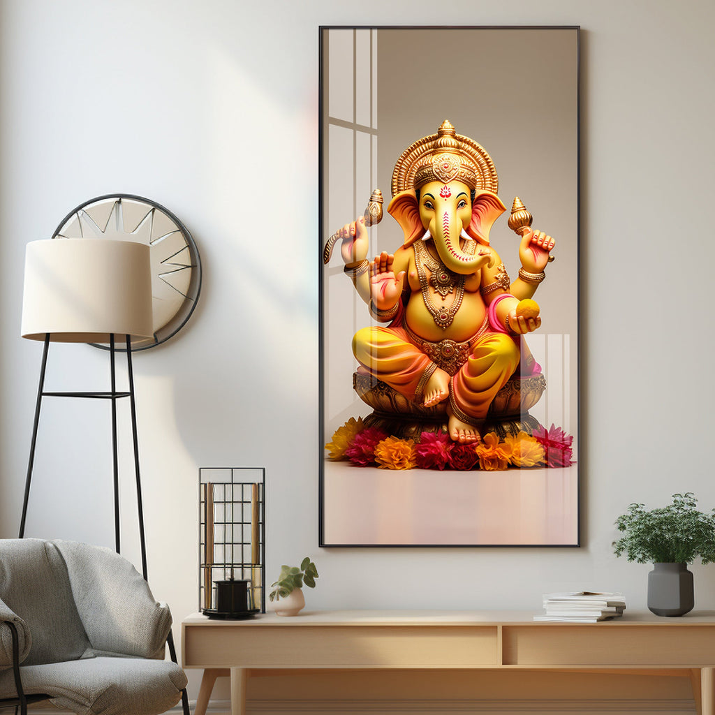 Lord Ganpati Premium Acrylic Vertical Wall Art