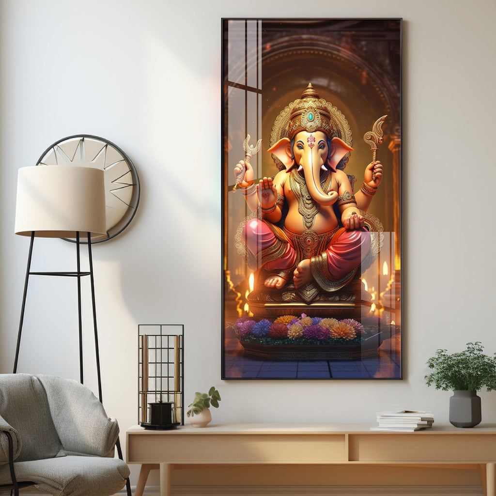 Jai Shree Ganesh Premium Acrylic Vertical Wall Art