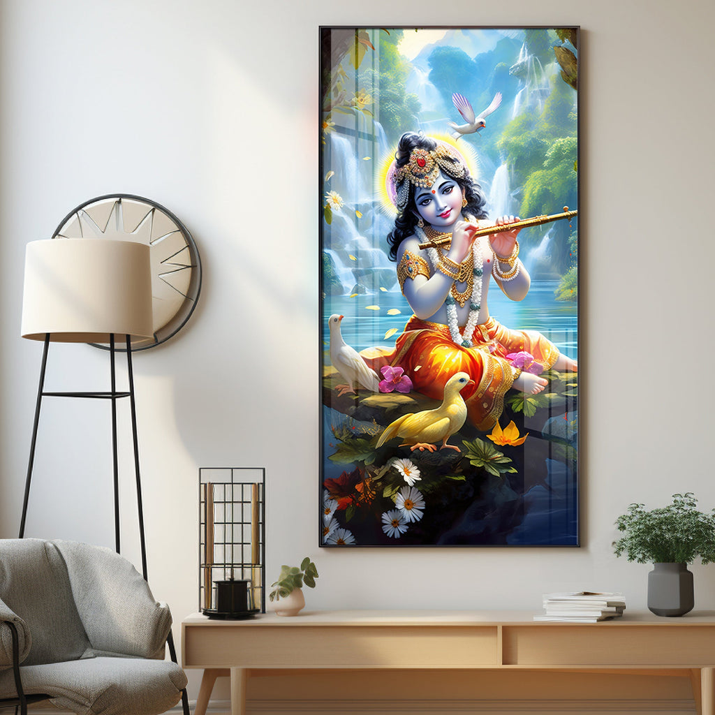 Joyful Krishna Premium Acrylic Vertical Wall Art