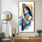 Shree Krishna With Flute Premium Acrylic Vertical Wall Art