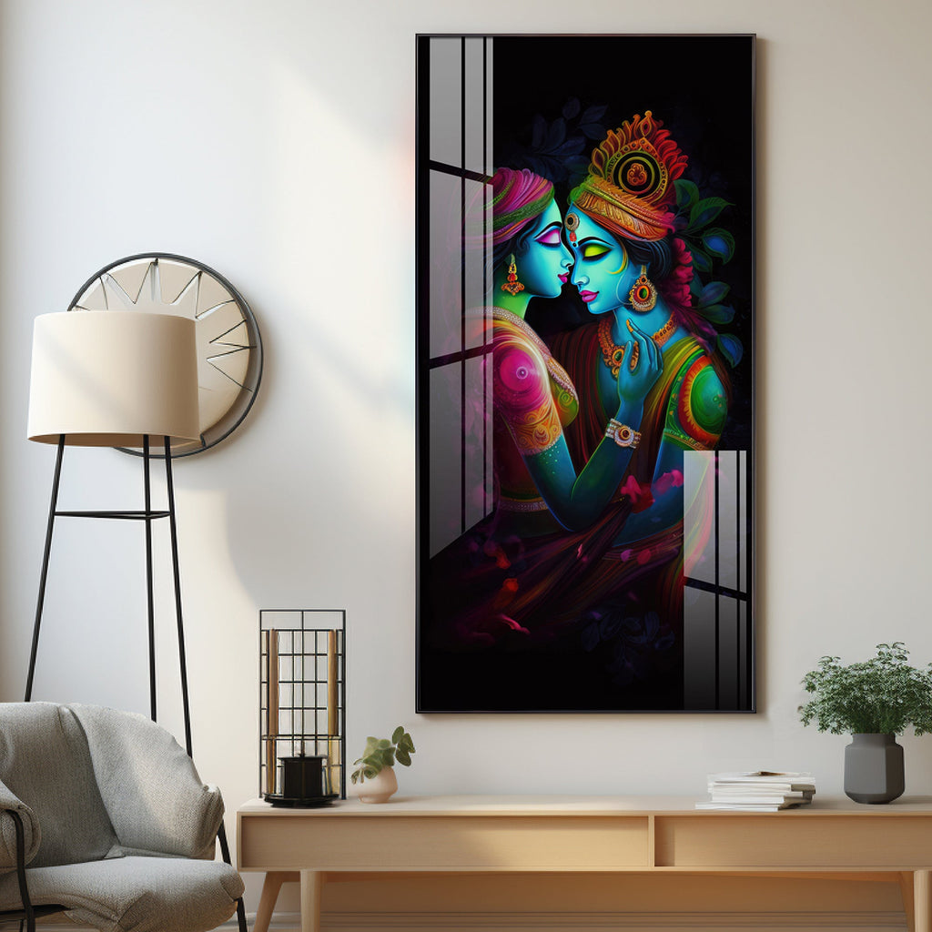 Shri Radhe Krishna Premium Acrylic Vertical Wall Art