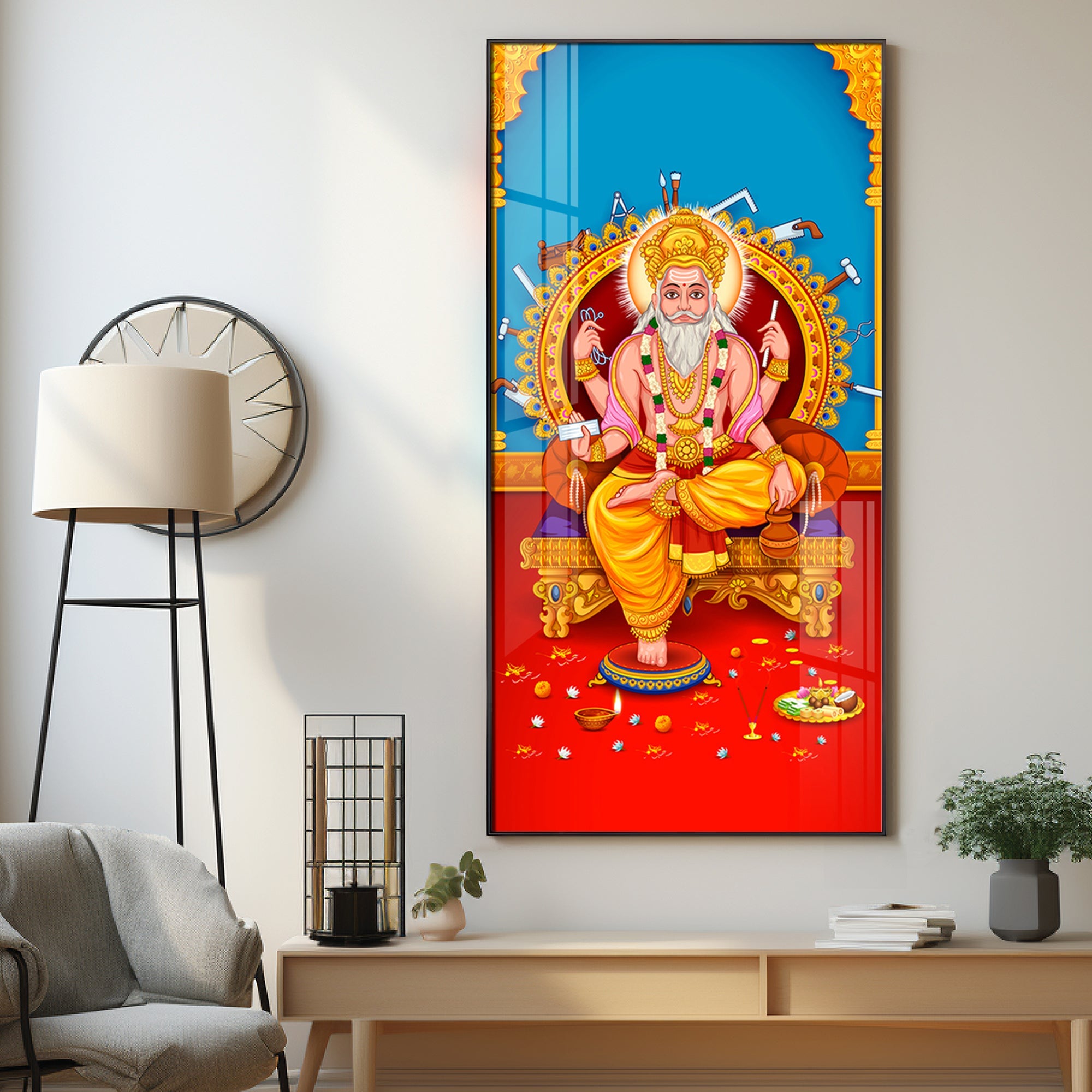 Lord Vishwakarma Premium Acrylic Vertical Wall Art