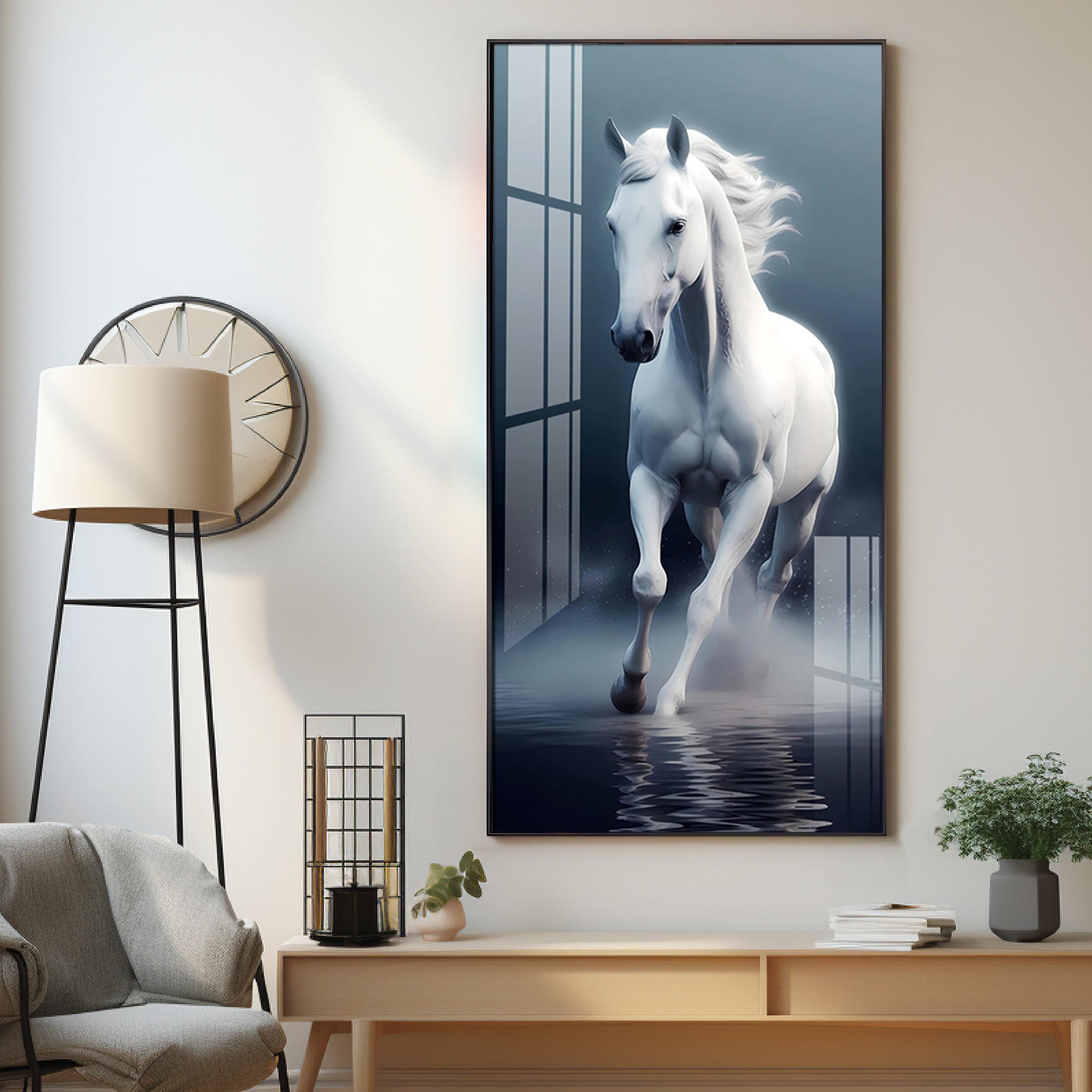 Beautiful White Horse Premium Acrylic Vertical Wall Art