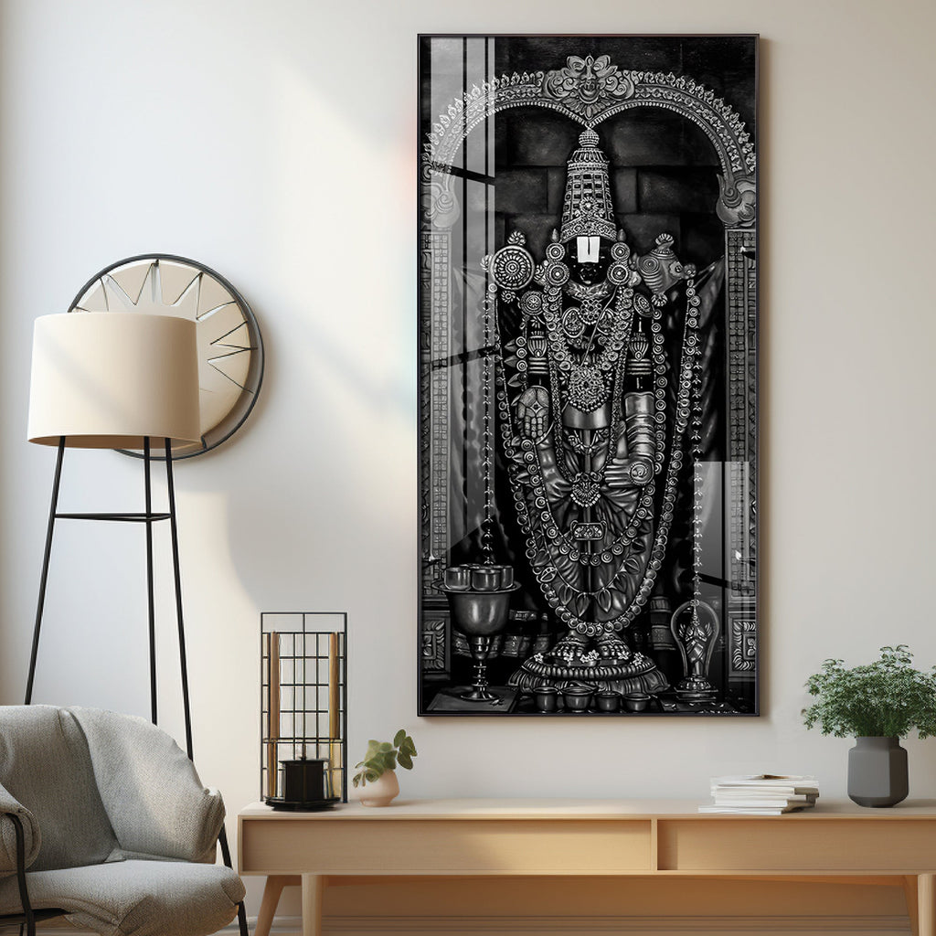 Tirupati Balaji In Charcoal & Graphite Finish Premium Acrylic Vertical Wall Art