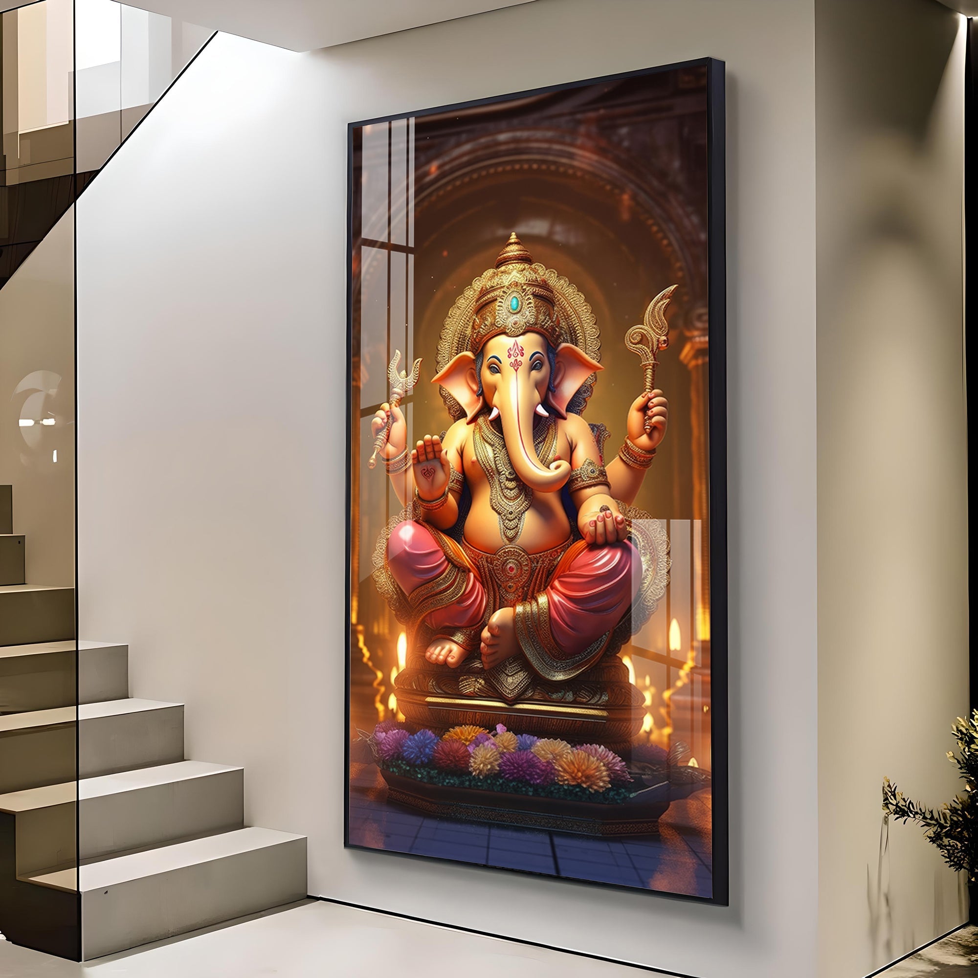 Jai Shree Ganesh Premium Acrylic Vertical Wall Art