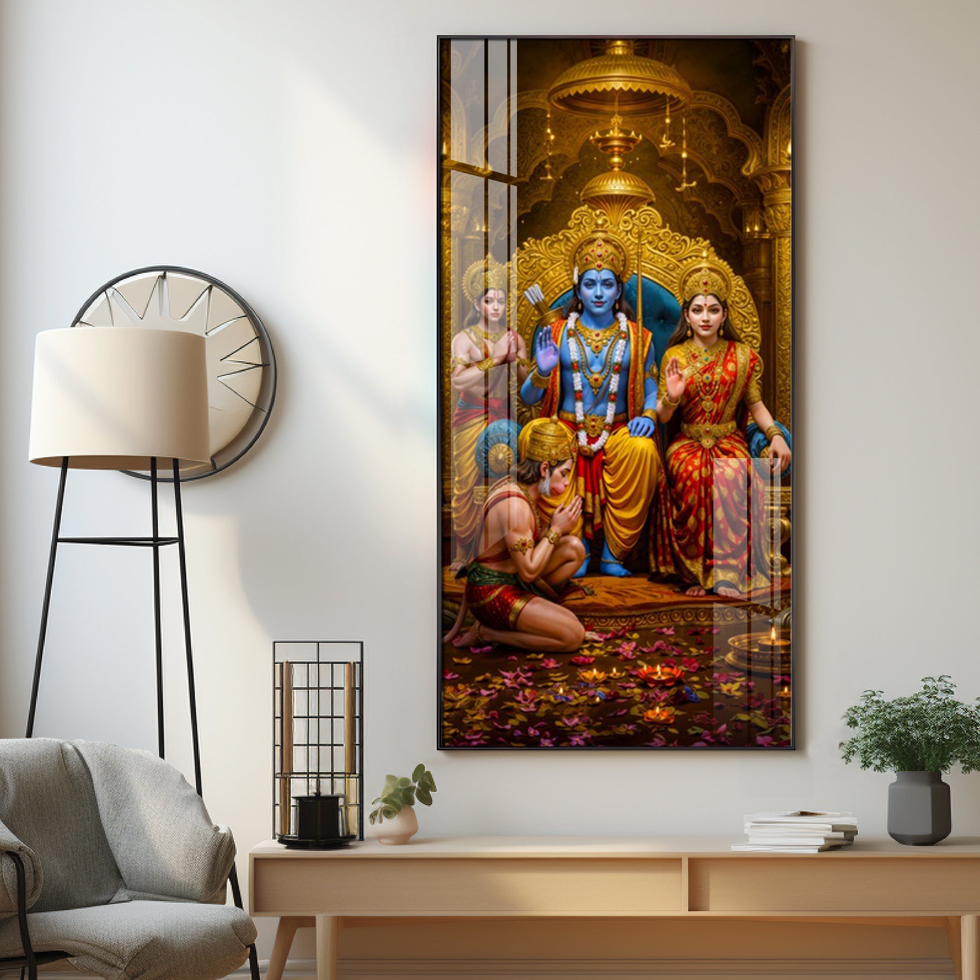 Devotion Of Hanuman Premium Acrylic Vertical Wall Art
