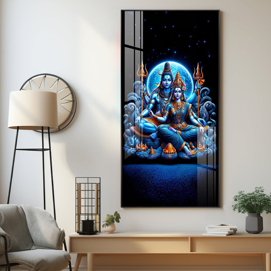 Shiva And Shakti Premium Acrylic Vertical Wall Art