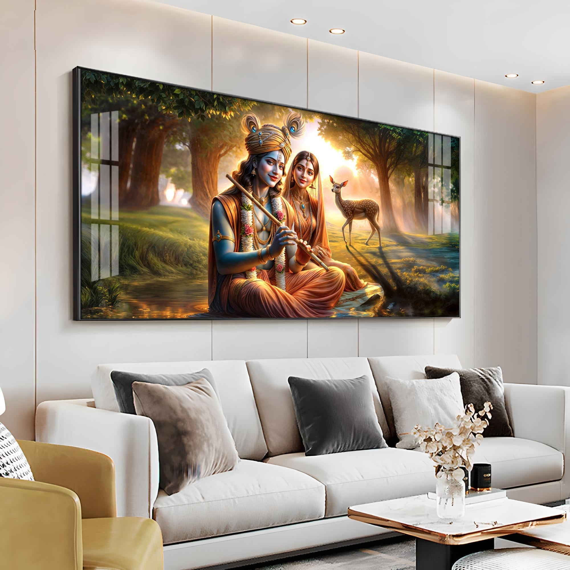 Krishna and Radha Living Portrait Premium Acrylic Horizontal Wall Art