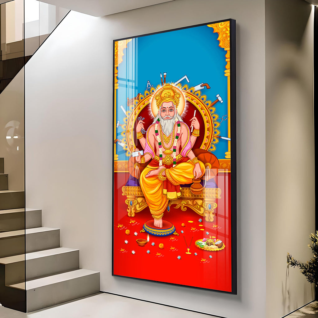 Lord Vishwakarma Premium Acrylic Vertical Wall Art