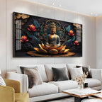 Buddha's Reflection With Sacred Lotus Premium Acrylic Horizontal Wall Art