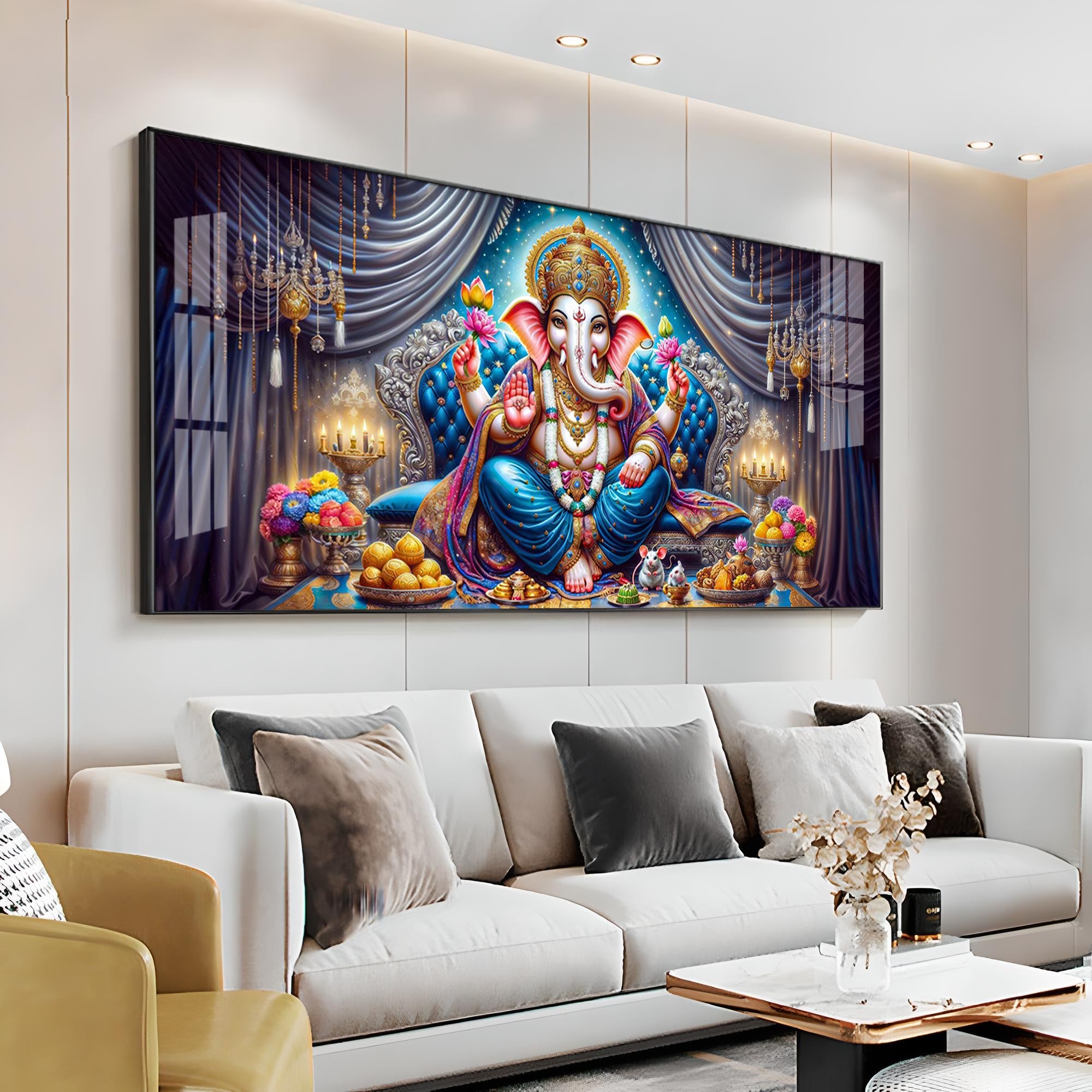 Lord Ganesha With Laddu Premium Acrylic Horizontal Wall Art