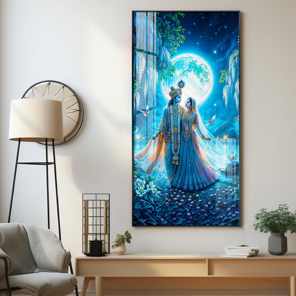 Radha Krishna In Twilight Premium Acrylic Vertical Wall Art