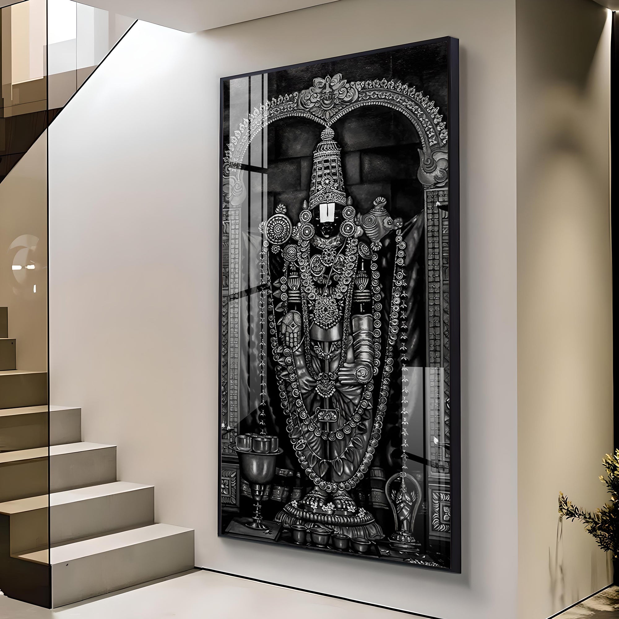 Tirupati Balaji In Charcoal & Graphite Finish Premium Acrylic Vertical Wall Art