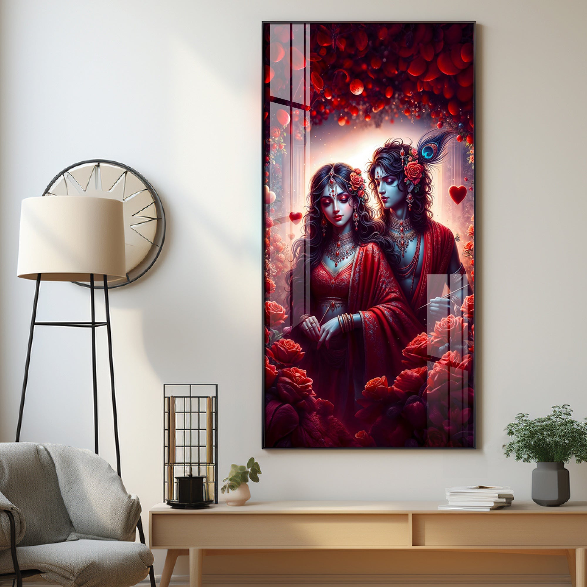 Krishna & Radha Affection Premium Acrylic Vertical Wall Art