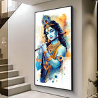 Shree Krishna With Flute Premium Acrylic Vertical Wall Art