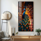 Peacock In Blaze Premium Acrylic Vertical Wall Art