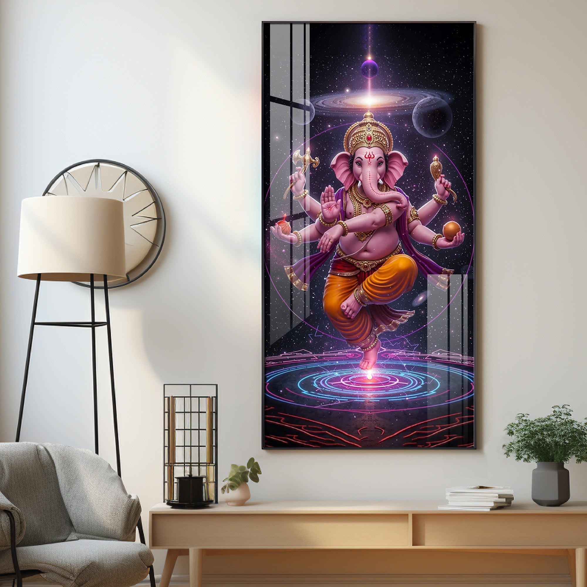 Ganesha's Celestial Embrace Premium Acrylic Vertical Wall Art