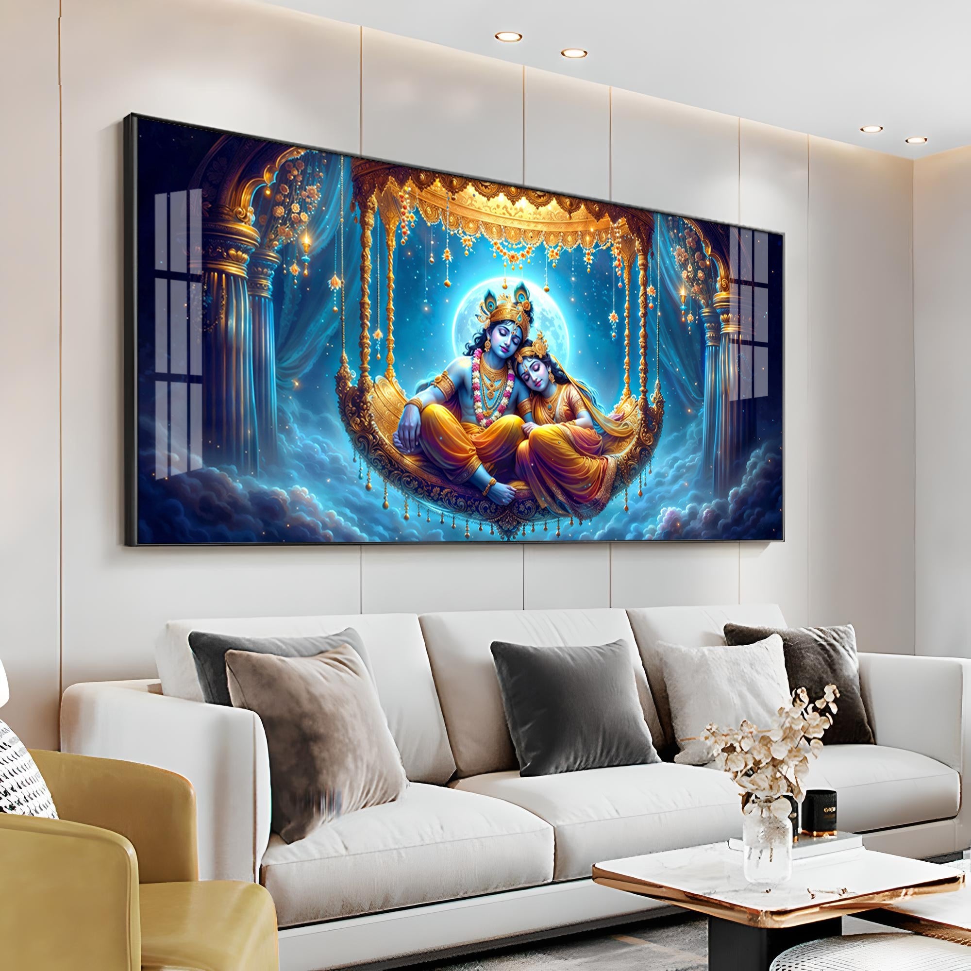 Krishna and Radha Harmony Premium Acrylic Horizontal Wall Art