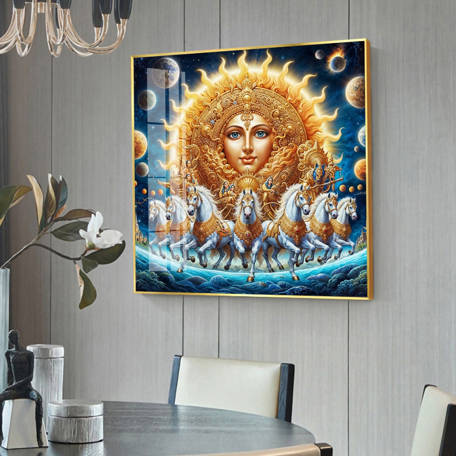 Horses in Bloom Premium Acrylic Square Wall Art