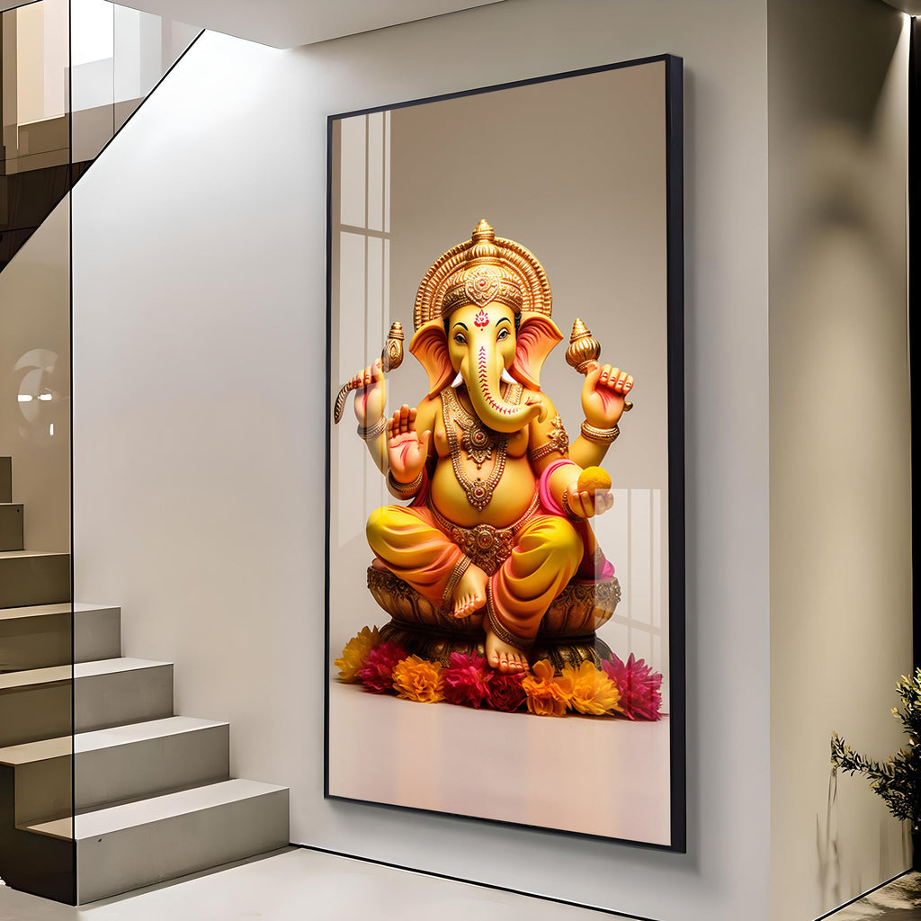 Lord Ganpati Premium Acrylic Vertical Wall Art