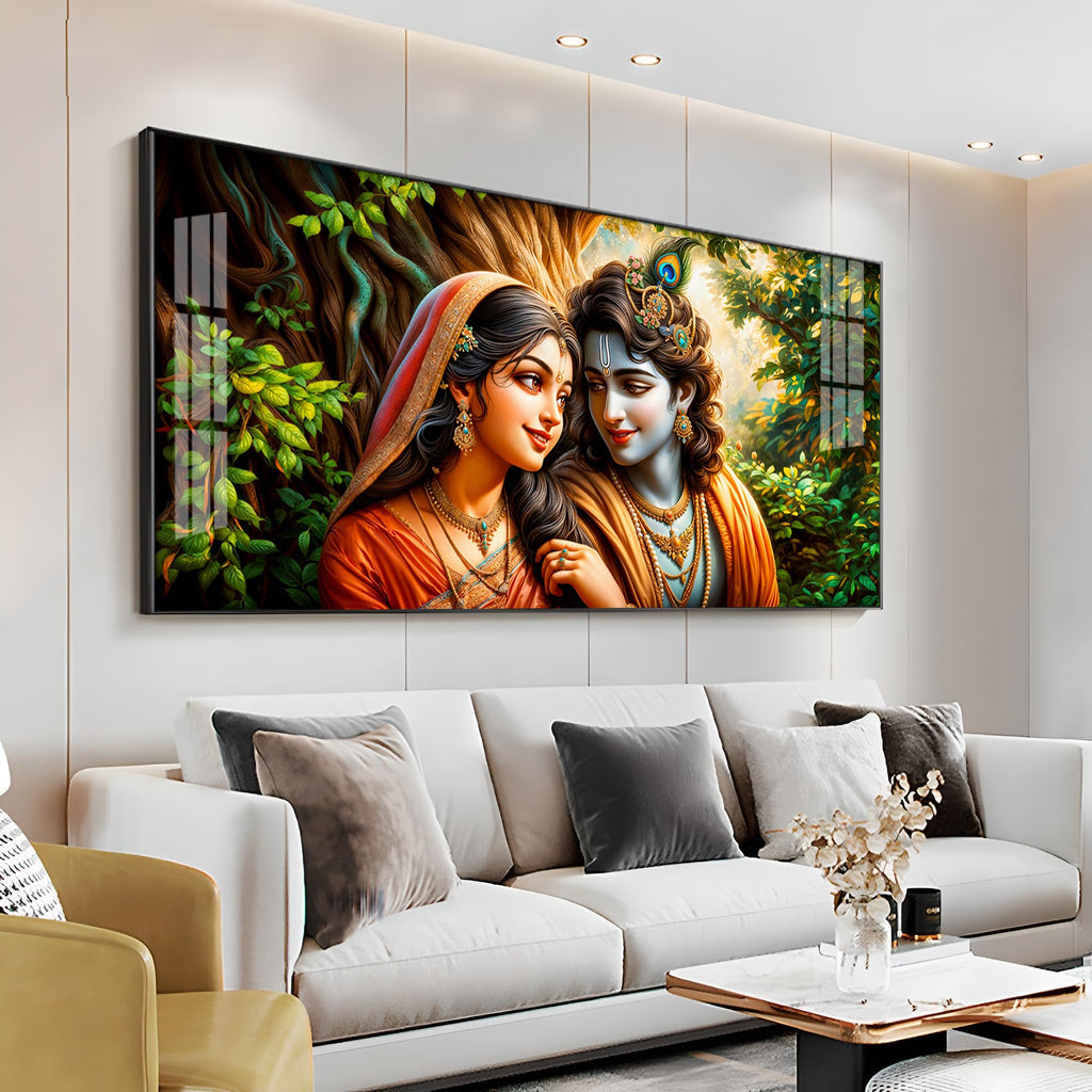 Krishna and Radha in Tranquility Premium Acrylic Horizontal Wall Art