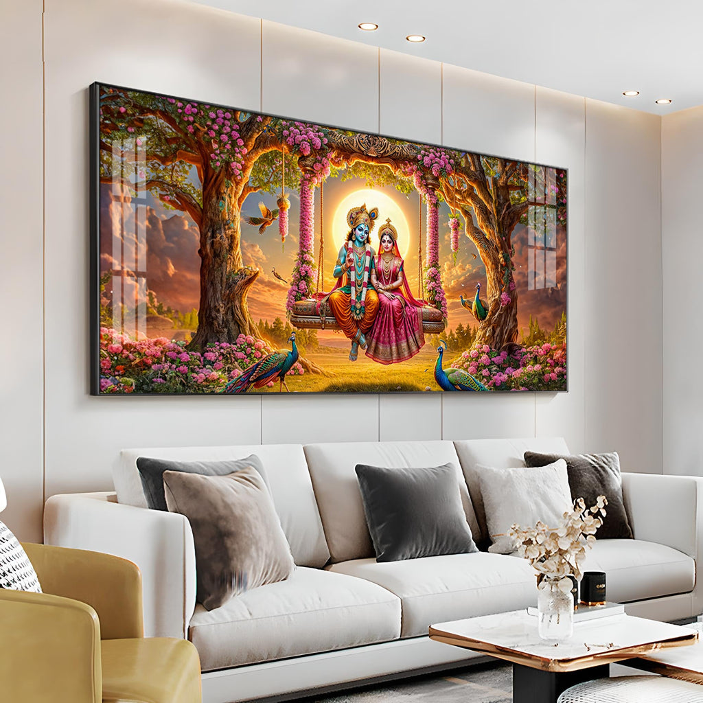 Krishna and Radha SeeSaw Premium Acrylic Horizontal Wall Art