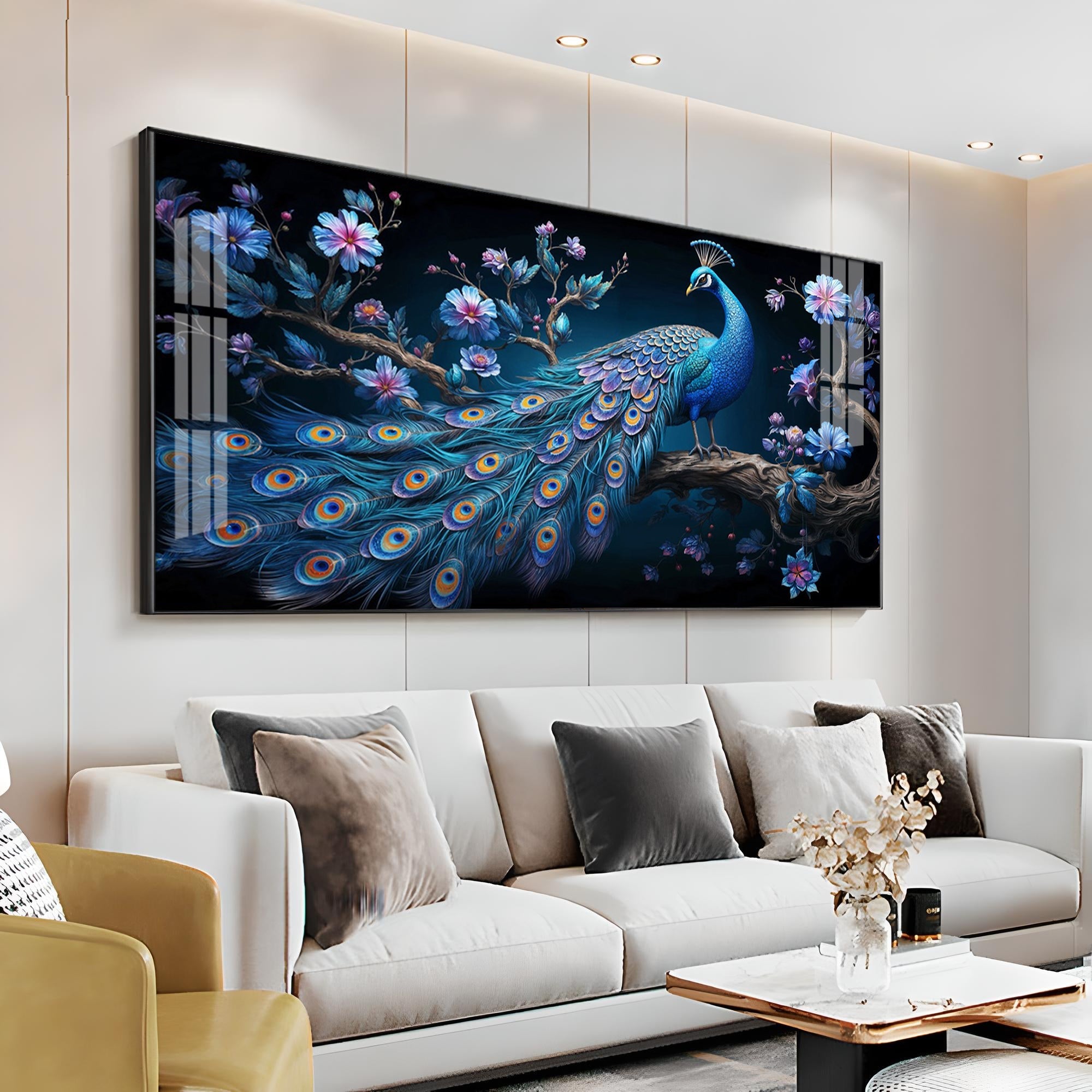 Surreal Peacock Scenery Premium Acrylic Horizontal Wall Art