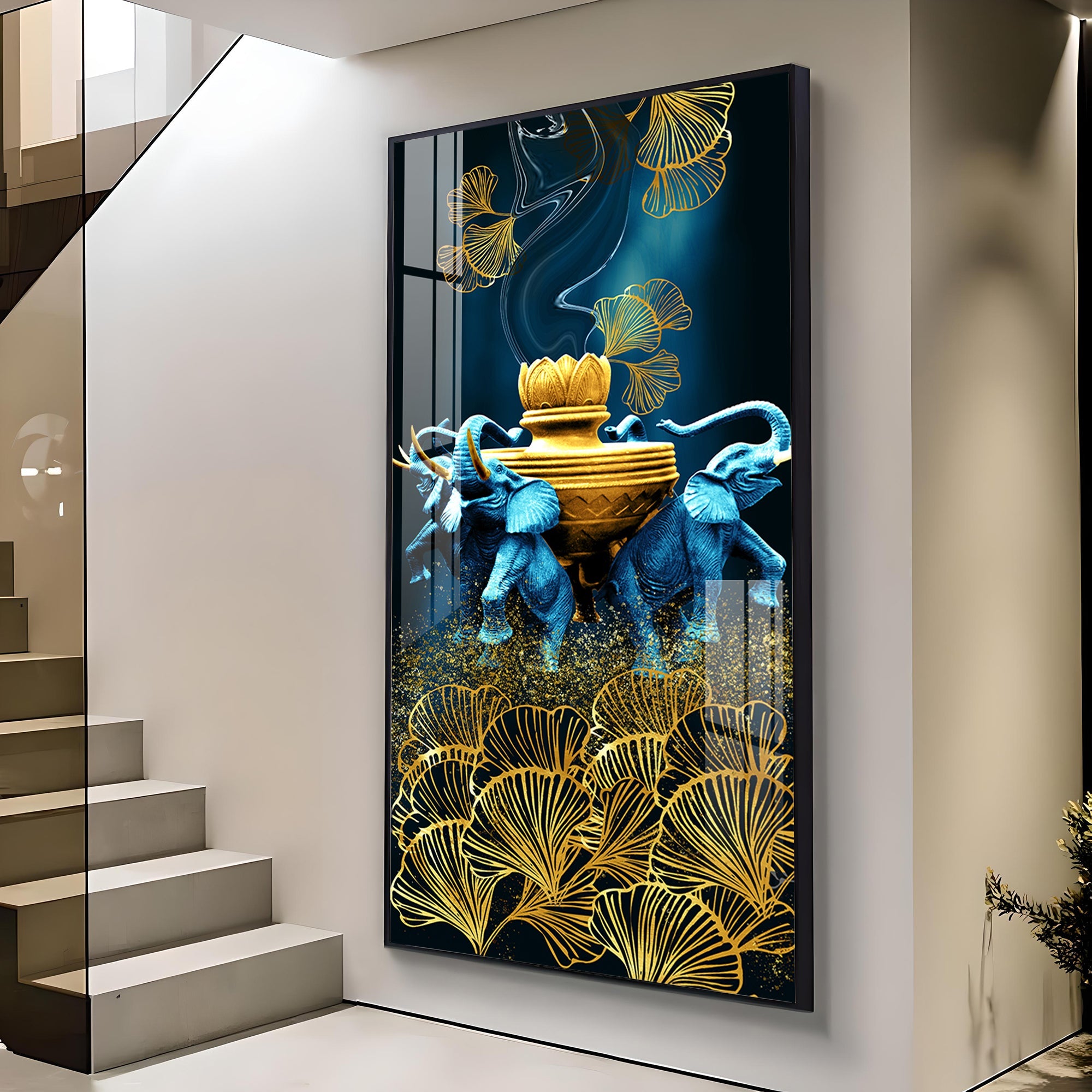 Elephant & Leaf Premium Acrylic Vertical Wall Art