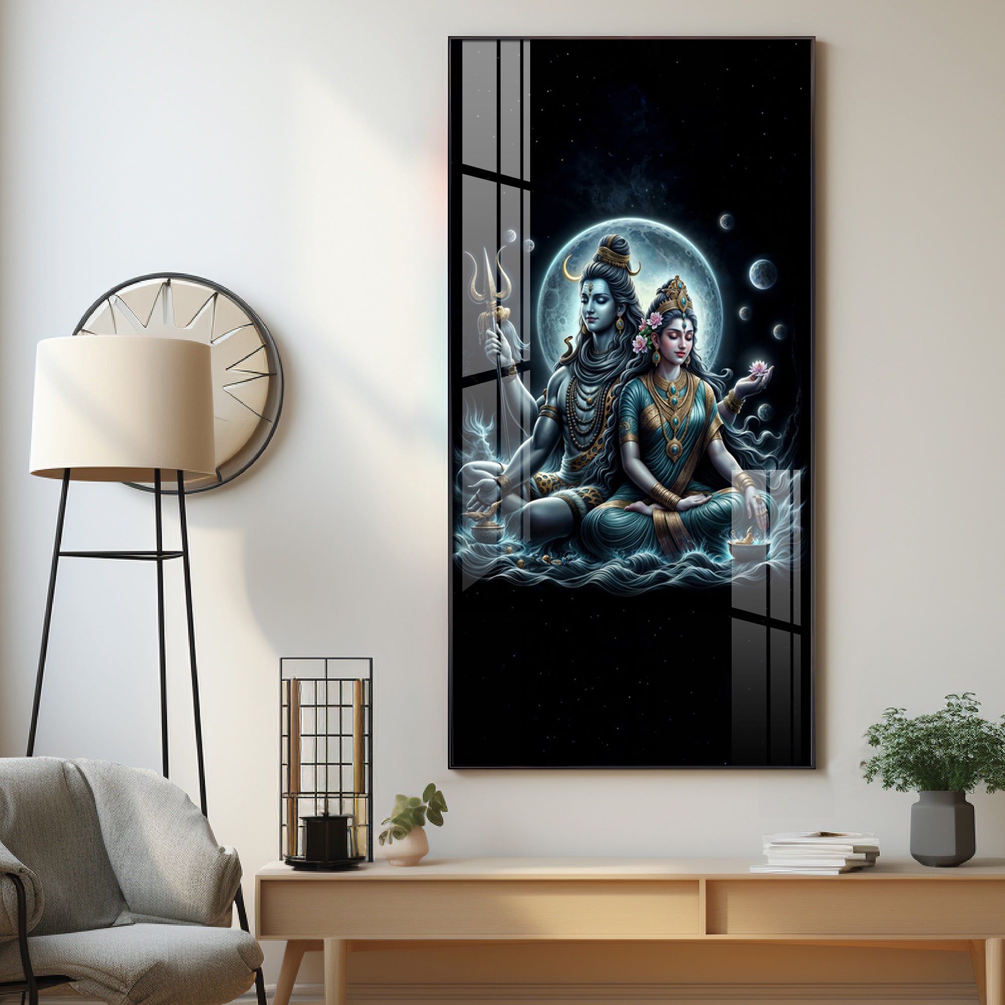 Majestic Shiva And Shakti Premium Acrylic Vertical Wall Art