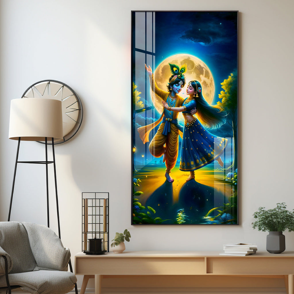 Radha Krishna Dancing Premium Acrylic Vertical Wall Art