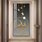 Dancing Golden Reindeer Premium Acrylic Vertical Wall Art