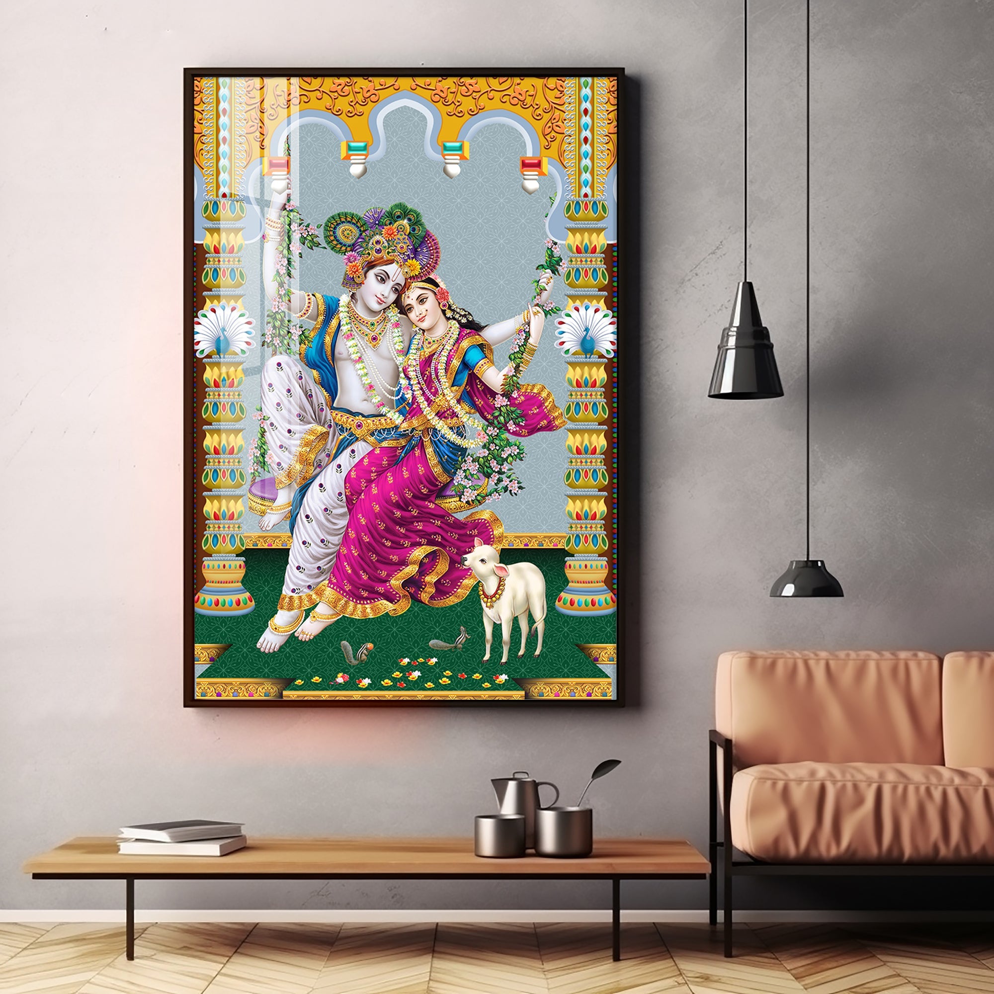Sacred Radha and Krishna Premium Acrylic Vertical Wall Art