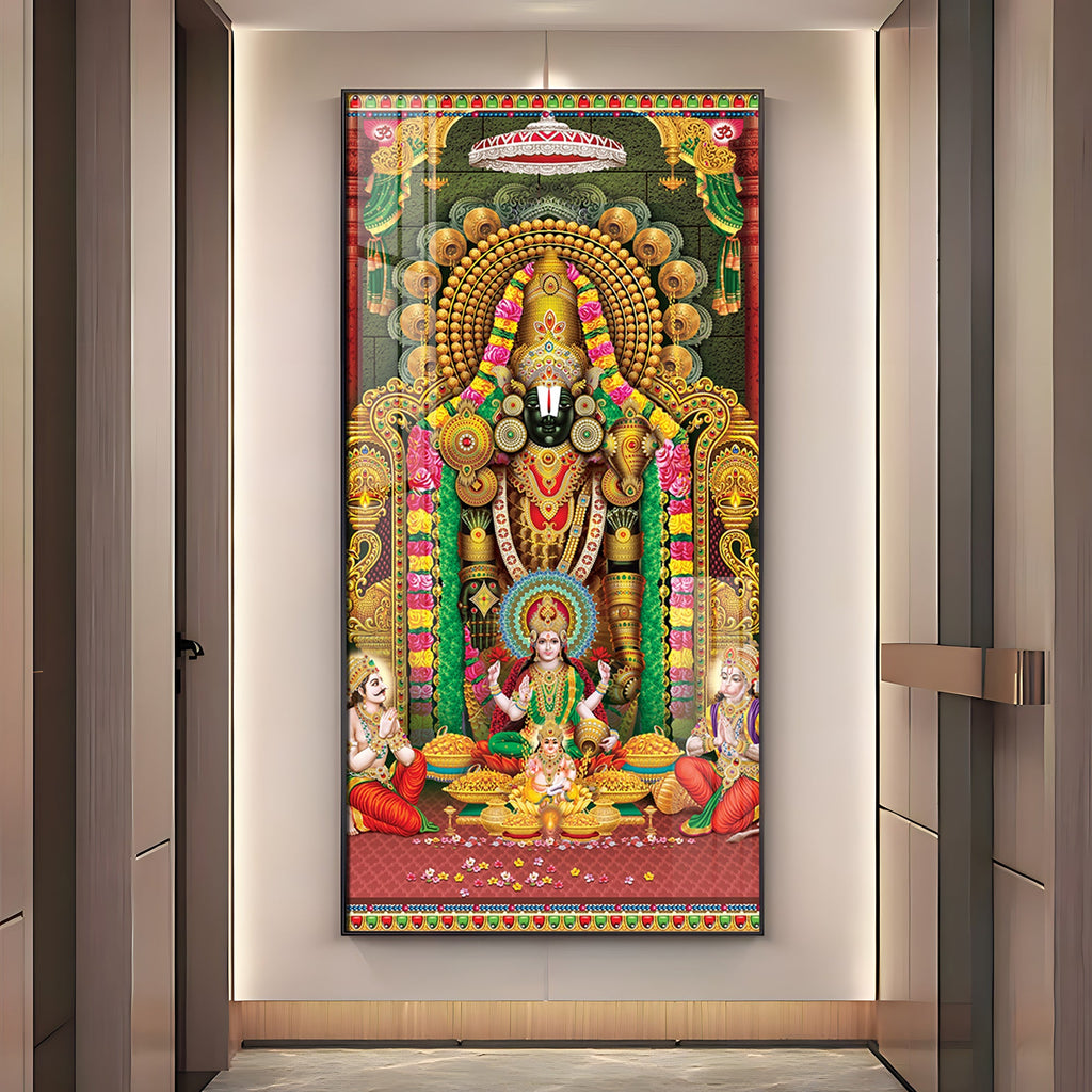 Lord Venkateswara With Lakshmi Ji Premium Acrylic Vertical Wall Art