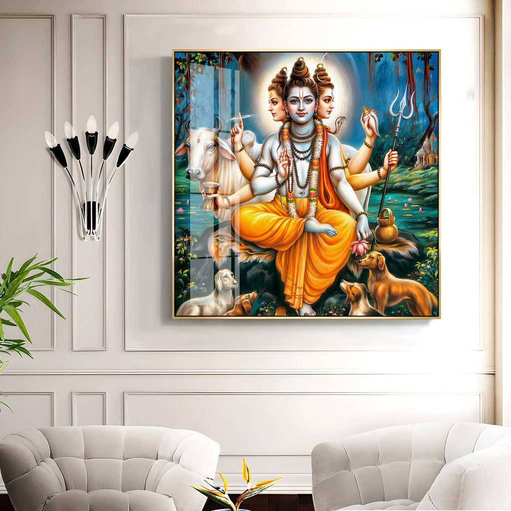 Lord Dattatreya Premium Acrylic Square Wall Art