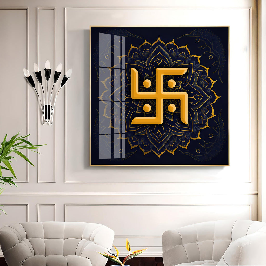 Golden Swastika Character Premium Acrylic Square Wall Art