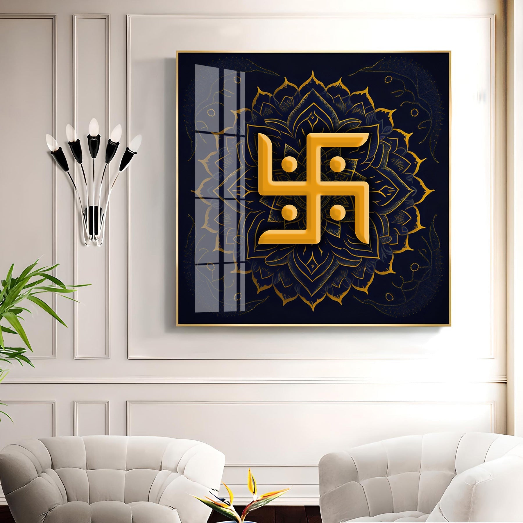 Golden Swastika Character Premium Acrylic Square Wall Art