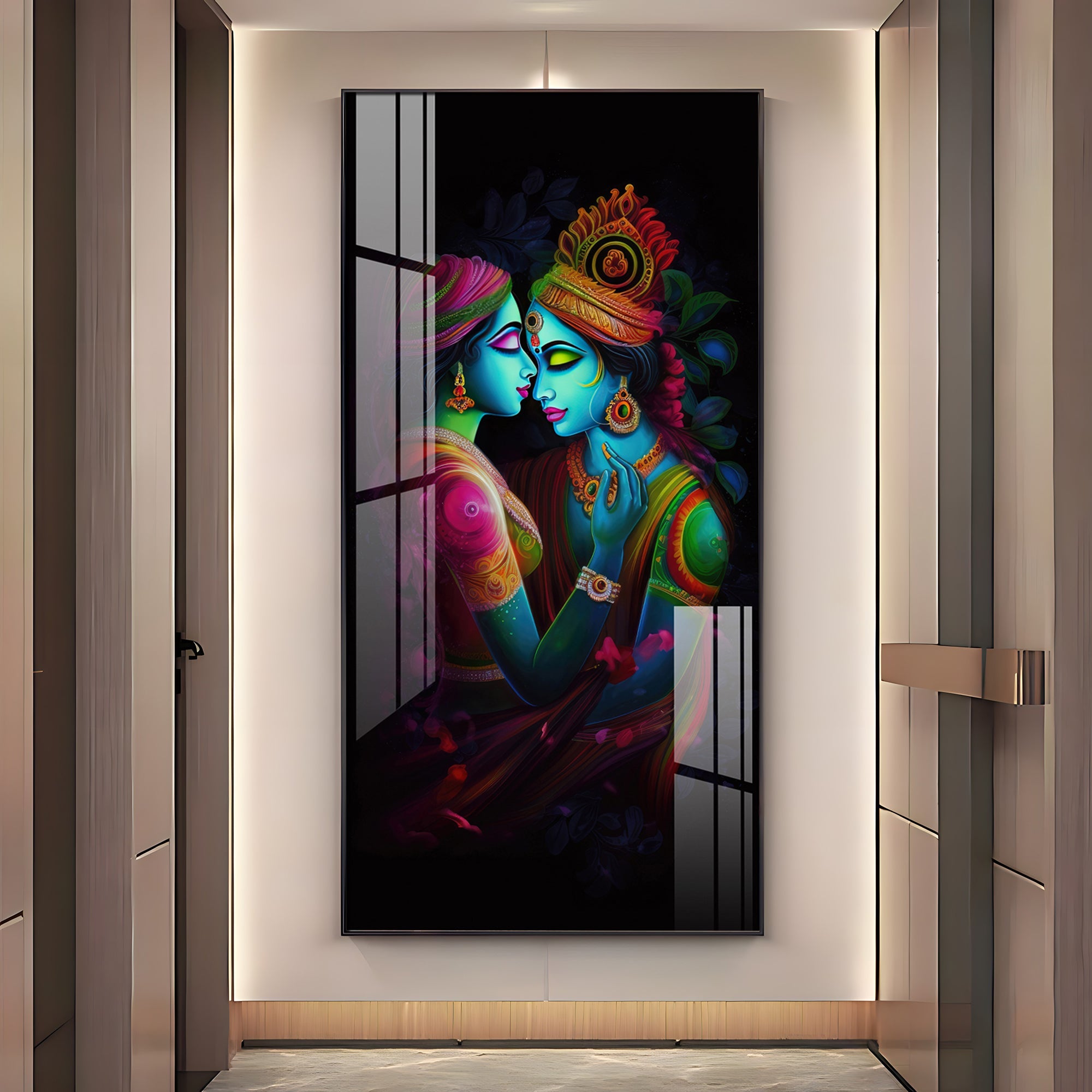 Shri Radhe Krishna Premium Acrylic Vertical Wall Art